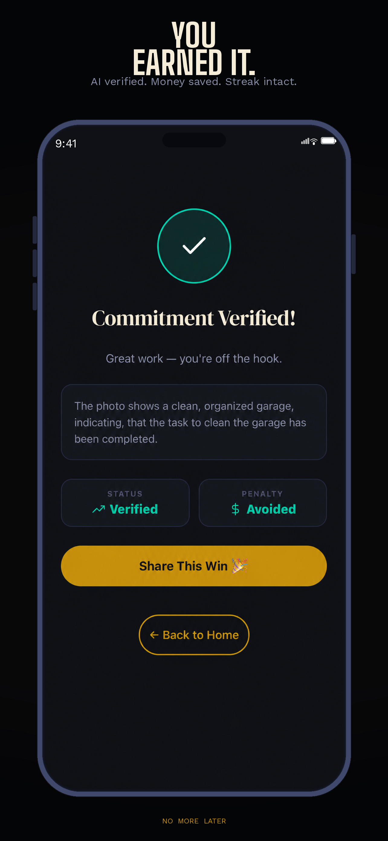 Task verified screen
